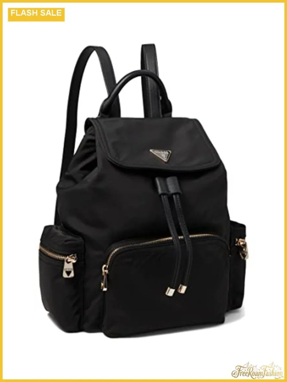 GUESS Eco Gemma Nylon Drawstring Flap Backpack, Gold Hardware